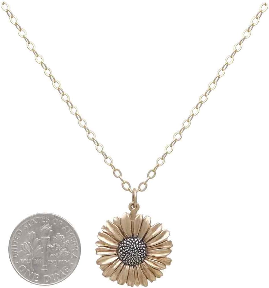 Sunflower Necklace Bronze Charm Gold Filled Chain Handmade Gift - Image 4