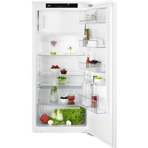 AEG Einbaukühlschrank 123cm mit 4-Sterne-Gefrierfach, Serie 5000 OptiSpace: 2x vielfach verstellbare & 1x teilbare Glasablage, großer Kühl- (167L) & Gefrierraum (14L), LCD-Display, Festtür, TSF5O12WDF