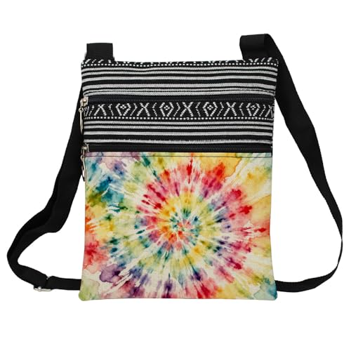 LiuenMgg Tie-dyed Spiral Pattern Messenger Bag Small Ethnic Pattern Adjustable Strap Crossbody Zipper Pouch Tie-dyed Spiral Pattern Phone Organizer Wallet Cute...