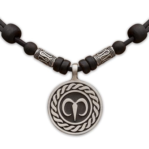 HANA LIMA 1 von 12 Sternzeichen Tierkreiszeichen an verstellbarer Lederkette mit Edelstahlperlen Horoskop Horoscope Halskette Surferkette A - Widder (Aries) / 21. März - 20. April