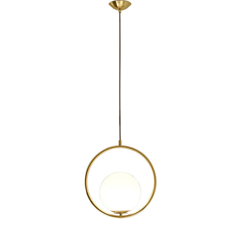 PCXEHUYP Modern Luxury Hanging Light, Brass Pendant Light Height Adjustable, Creative Rings Design, Glass Lampshade Lamp for Living Room Bedroom Study Kitchen, E27×1 Gold Ø30cm