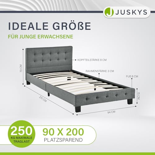 Polsterbett Juskys Manresa 90×200 cm mit Lattenrost und Kopfteil
