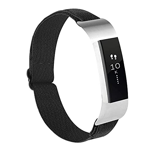 Image of Adjustable Elastic Bands Compatible with Fitbit Alta /Alta HR, Soft Stretchy Nylon Sports Breathable Replacement Wristbands for Women Men (Black)
