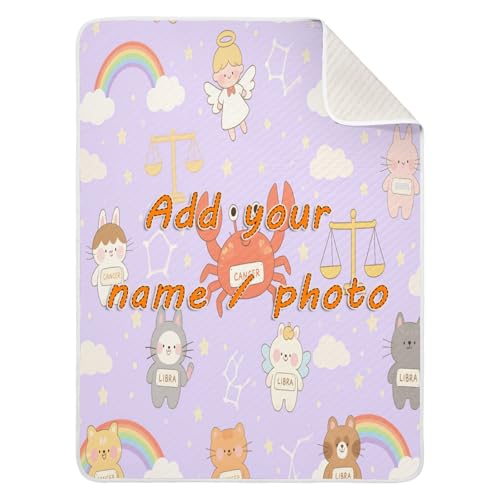 Custom Animal Crab Rabbit Libra Lilac Blanket for car seat Cozy Personalize Photo Blankets with Names on for Nursery Stroller Crib 30x40in mantitas para