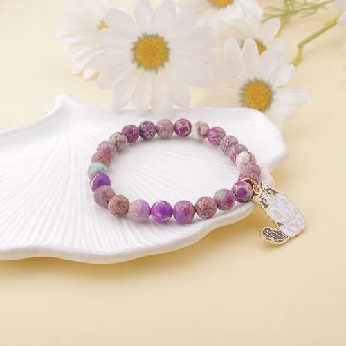 Image of PARTNER Cute Ragdoll Cat 𝐁𝐫𝐚𝐜𝐞𝐥𝐞𝐭𝐬 𝐟𝐨𝐫 𝐖𝐨𝐦𝐞𝐧 Lovers Kitty Gifts for Women and Men Funny Ragdoll Cat Gifts Good Luck Charm Cat Themed Gifts for Women Natural Stone Beaded Jewelry for Women Girls Cat