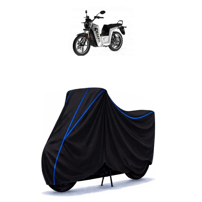 Image of Gravton Motors Quanta STD Bike Cover Water Resistant Universal Motorcycle Rain | Heavy Duty UV Protection, Dust, Scratch Indoor Outdoor All Weather with Black Blue Piping Elastic