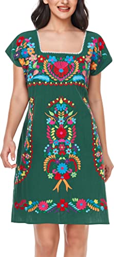 Image of YZXDORWJ Women Mexican Embroidered Dress Ruffle Collar Sleeveless
