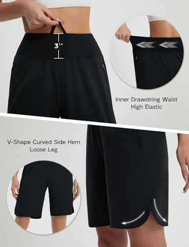 baleaf Women's Bermuda Long Shorts 9" Knee Length Athletic Running Shorts with Zip Pockets Stretch Loose Summer UPF 50+4