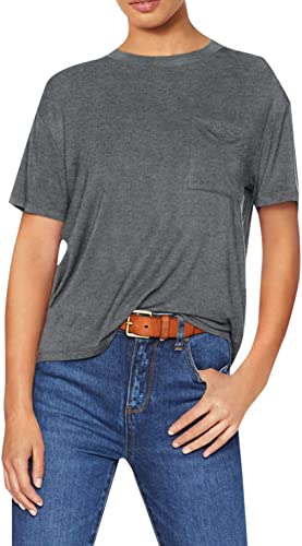 Amazon Essentials Women's Jersey Relaxed-Fit Short-Sleeve Crewneck Pocket T-Shirt, Charcoal Heather, XX-Large