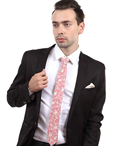 Image of JESLANG Men's Cotton Printed Floral Tie 2.56 inch Skinny Narrow Necktie Various Designs