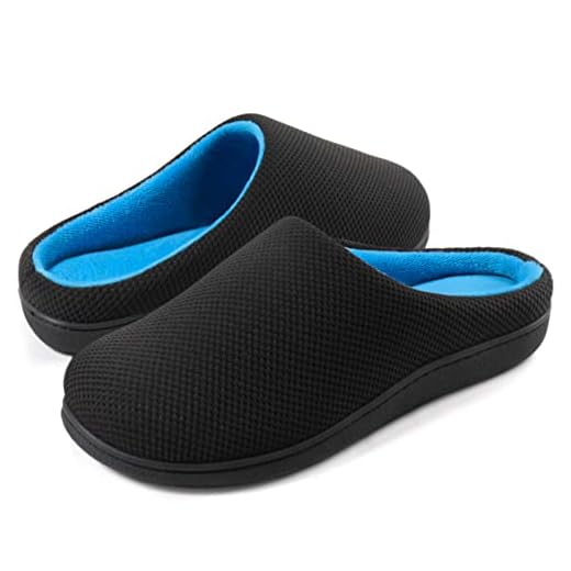 Wishcotton Tvåfärgade, varma tofflor med memory foam, inomhus utomhus inneskor med halkfri sula, Marinblå svart