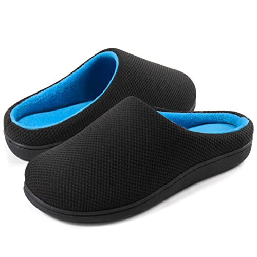 Wishcotton Hombre dos tonos de espuma de memoria suave zapatillas con suela de goma antideslizante, cómodas zapatillas interior exterior, Azul negro,41/42EU