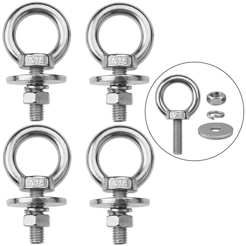 Image of 4 Pack M8 Stainless Steel Eye Bolts with Nuts, 5 /16 inch x 1 inch Eye Bolts