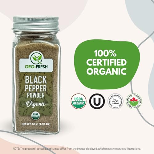 Geo-Fresh Organic Black Pepper Powder, 1.94 Oz (55G) | Black Peppercorn Powder | Spices & Seasoning | Non-Gmo, Kosher, 100% Organic, Gluten Free, Usda Certified thumb #2