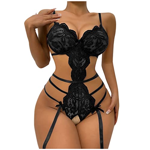 Deals Women Lingerie Set Sexy Lace Bow Hollow Out Bodysuit Fashion See Through Underwear Outfit Open File Erotic Bra Sets Sexy Tops for Women Date Night Club