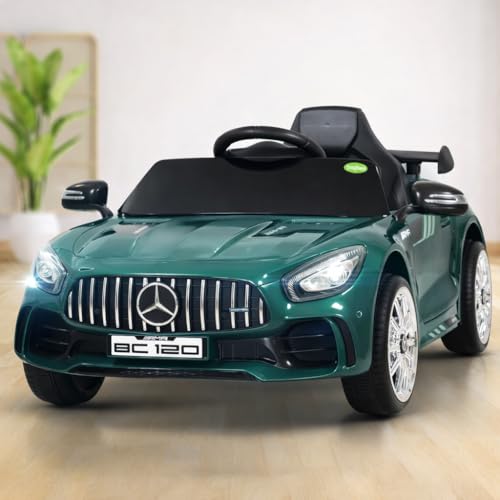 Image of Baybee Spyder Battery Operated Car for Kids | Electric Kids Car with Parental Control, LED Lights & Music | Rechargeable Battery Car with Bluetooth & USB | Ride on Cars for Kids 1-5 Years (Green)