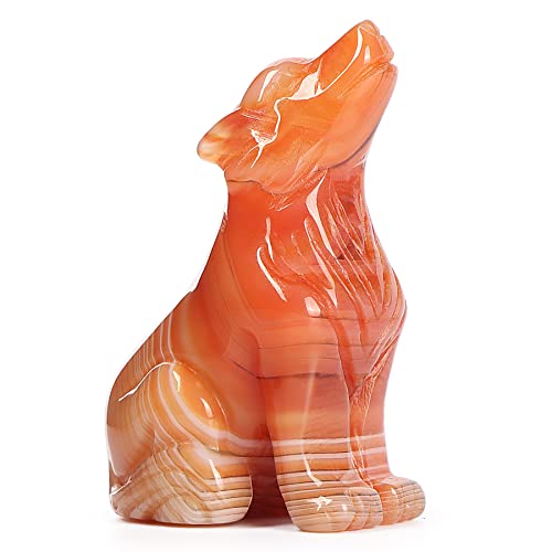 Estatua de Lobo de Ágata Roja 2.0 pulgadas tallada a mano miniatura 1