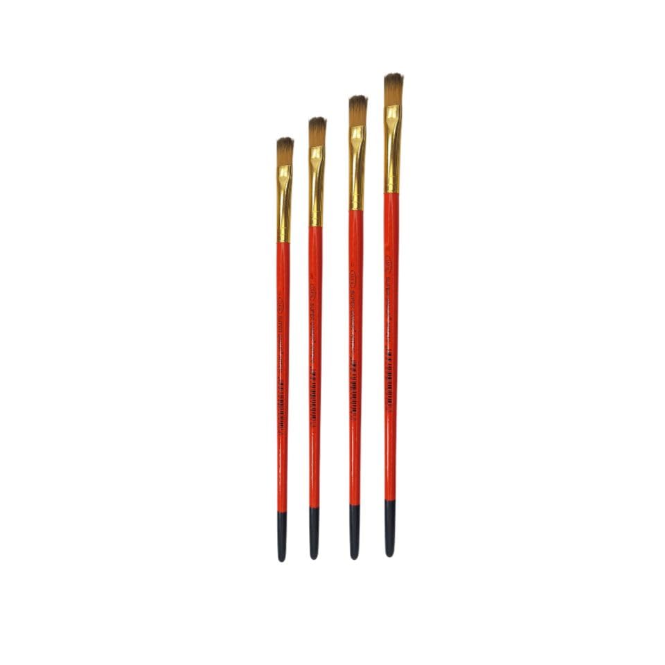 Süper 4'lü Sentetik Yağlı ve Akrilik Boya Fırça Seti, 4 Parça, 2.5 mm Fırça Genişliği, 15 cm Sap Uzunluğu, Standart Boy, No: 2-4-6-8