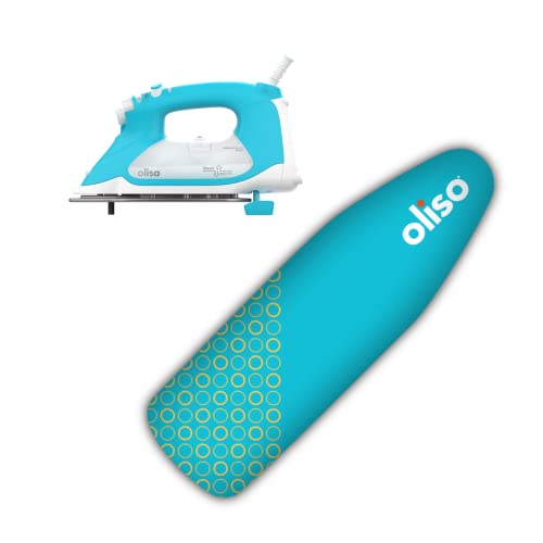 Image of Oliso TG1600 Pro Plus 1800 Watt SmartIron with Auto Lift & OLISO Ironing Board Cover, durable 100% cotton lined with professional grade felt pad, Turquoise