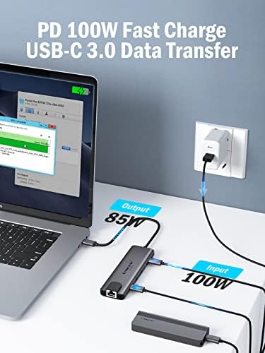 USB C Hub, Lemorele 7-in-1 USB C Hub with Ethernet, USB C Multiport Adapter with 4K@60Hz, Gigabit Ethernet, 2 USB 3.0, USB C Data Port,100W PD Charging for MacBook Pro/Air M1, Switch, Chromecast, PS4