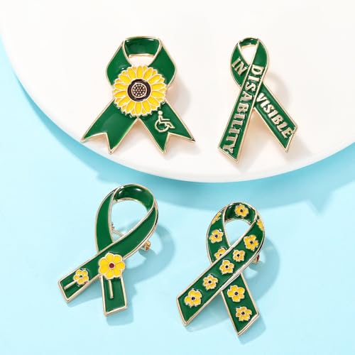 Image of Green Enamel Ribbon Awareness Brooch Pin Fashion Gold Plated Cerebral Palsy Care for the Old Mental Health Bipolar Disorder Organ Donation Liver Cancer Gift Fundraising (Daisy)