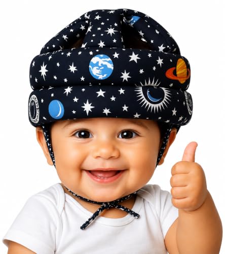 Image of Baby Infant Toddler Helmet No Bump Safety Head Cushion Bumper Bonnet Adjustable Protective Printed Cap Child Safety Headguard for Running Walking Crawling Safety Helmet (Black)