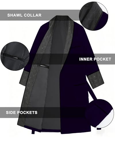 Image of Men's Long Velvet Smoking Jacket Smoking Robe with Belt Shawl Lapel Quilted Dressing Gown