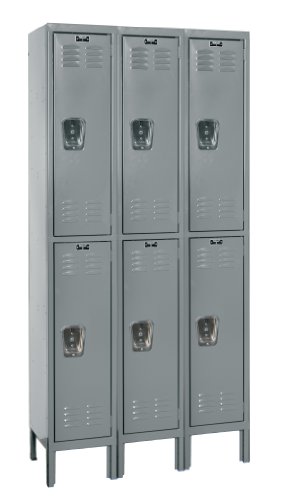 Hallowell U3588-2A-HG Premium Locker, 45" Width x 18" Depth x 78" Height, Double Tier, 3-Wide, Assembled, 725 Gray