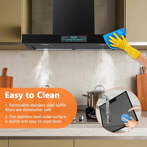 Image of Range Hood 30 inch, Heavy Duty 900 CFM, Wall Mount Range Hood with Ducted Convertible Ducted, Stainless Steel range hood With 4 Speed Gesture Sensing & 2 Pcs Adjustable Lights