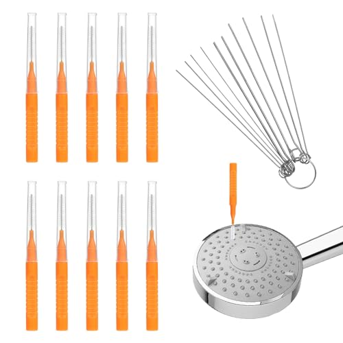 10pcs Shower Head Cleaning Tool, Shower Head Cleaner Picks with 10 Shower Head Cleaner Brush Gap Hole Anti-Clogging Cleaning Brush for Shower Head Nozzle (Orange)