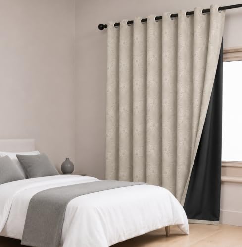 Image of LINENWALAS 100% True Blackout Window Curtains 5 Feet Set of 2 | Embossed Moonlight Design |Room Darkening Curtain | Thermal Insulated Curtains for Living Room, Bedroom (129 x 152 cm, Beige)