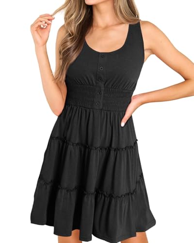 Womens Summer Dresses Sleeveless Button Down Casual Swing Mini Dress2