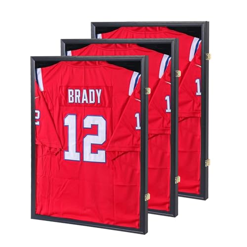 Image of Jersey Frame Display Case 3 Pack - Jersey Display Case Jersey Shadow Box with Uv Protection Acrylic and Hanger for Baseball Basketball Football Soccer Hockey Sport Shirt and Uniform,Black Finish