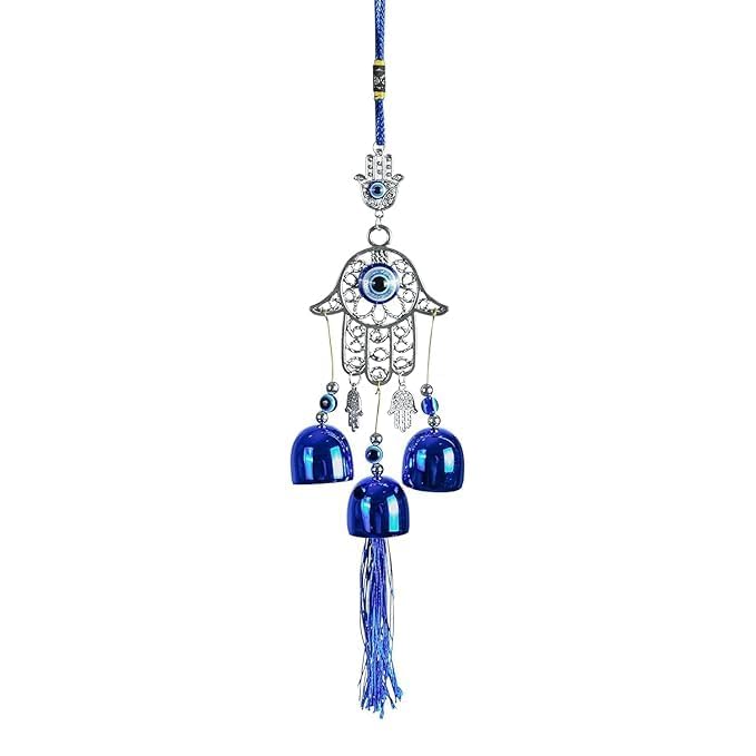 SUBHARTI Evil Eye for Car, 3-Bell Evil Eye Wind Chime with Hamsa Hand – Decorative Amulet for Home, Car, and Garden, Brings Good Fortune, Protection, and Positive Vibes, Wind Chimes for Living Room-image-24