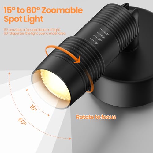 Image of Zoomable LED Spot Lights Indoor Uplighting with Remote & Timer, 5W Up Lights Indoor Dimmable Plant Spotlight Uplights Accent Lighting, Floor Spotlight Lamp with 5.9FT Plug Cord - Black 2 Pack