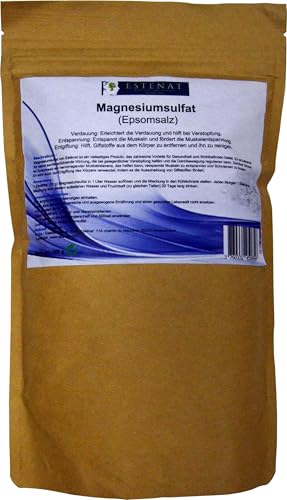 Bittersalz (Magnesiumsulfat) 500g 99 9% Reinheit Nahrungsergänzungsmittel Pulver Detox Verdauungshilfe & Muskelentspannung Vorrat für 200 Tage Apothekerqualität ESTÉNAT