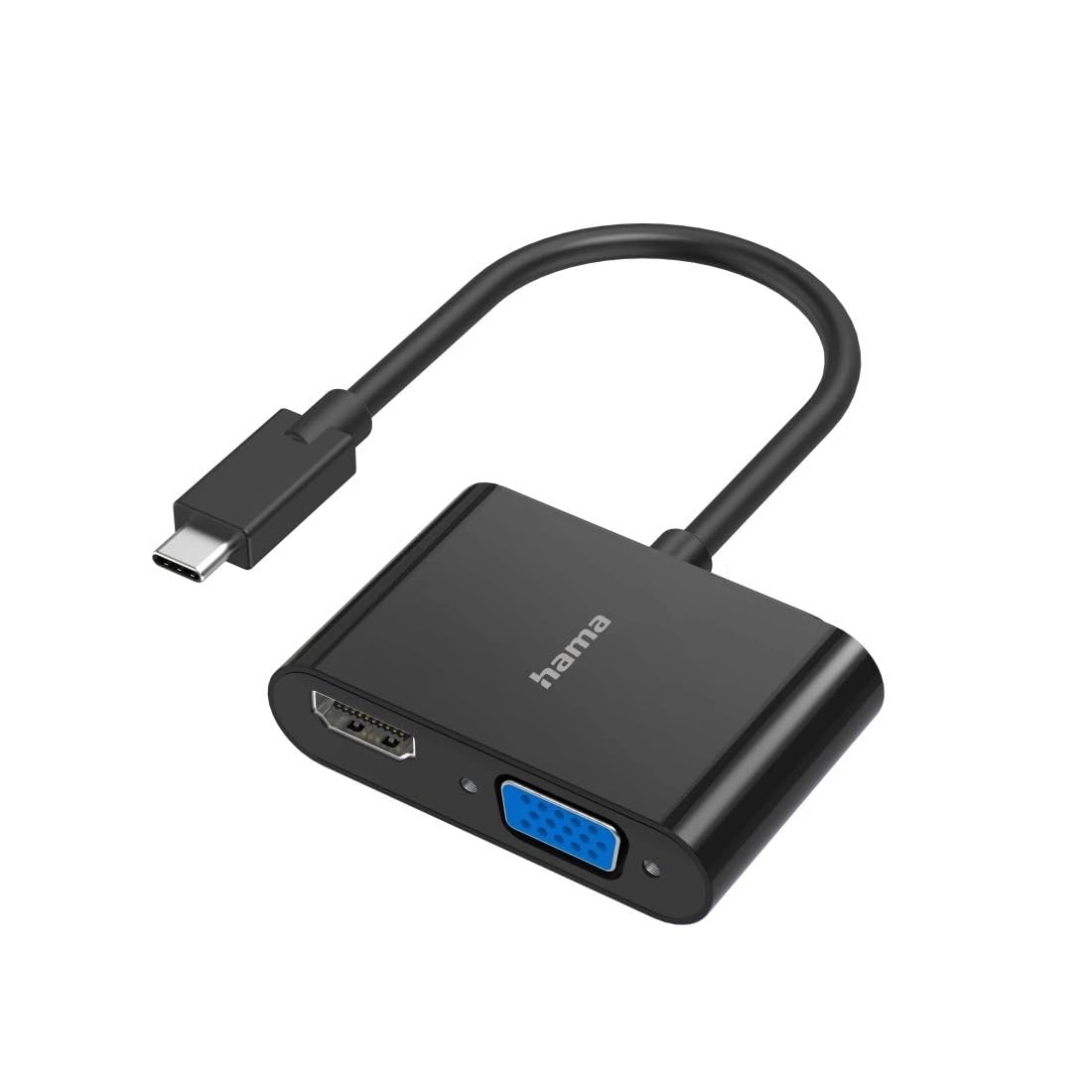Hama | Adaptador USB-C a HDMI y VGA (Adaptador con USB-C Macho a VGA y HDMI Hembra, Conversor de Audio a vídeo, Ultra HD 4K para PC) Color Negro.