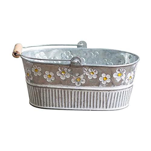 Fenteer Cubos Decorativos de Metal galvanizado, Maceta Vintage rústica, decoración del hogar de Granja - Style4