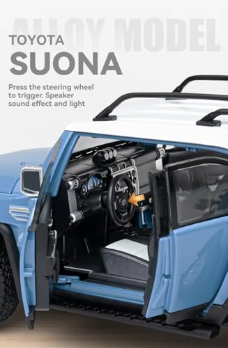 Image of 1:24 Scale Big TOYATO FJ Cruiser Diecast Car | Metal Pullback Toy Car for Kids with Openable Doors, Sound, Light Effects, Yellow