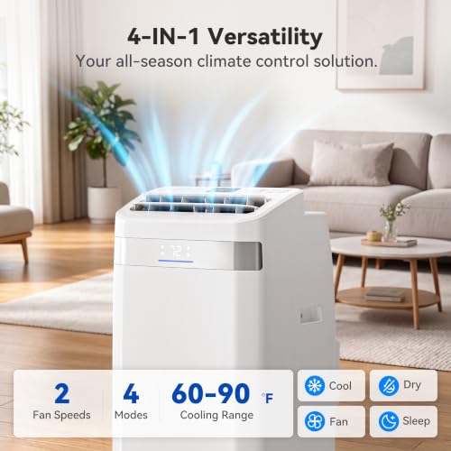 Image of 14000BTU Portable Air Conditioner, 4-in-1 700 Sq. Ft, Quiet for room | 14000BTU AC cools 700sq.ft, 4-in-1 cool /fan /dry /sleep, quiet, LED, remote, 24H timer, kit, for bed /office /dorm.