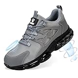 Hogent Steel Toe Shoes for Men Women Composite Toe Work Sneakers Indestructible Safety Tennis Shoes Lightweight Breathable Construction Sneakers Puncture Proof Air Cushion Ergonomic Design