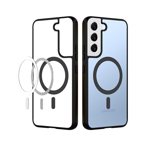 Image of CEDO Cover for Samsung Galaxy S22 Plus (5G) | Compatible with MagSafe Wireless Charging | Designed with Magnetic Lock Shockproof Phone Bumper Transparent Back Case Cover (Black)