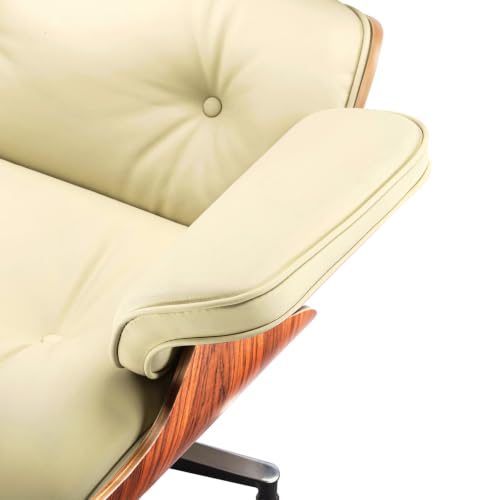 Image of Mid Century Modern Top Grain Leather Chaise Lounge Chair & Ottoman