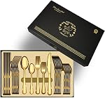 Gold Silverware Set, Mirror Polishing 30-Piece Stainless Steel Flatware Set,Kitchen Utensil Set Service for 6,Tableware Cutlery Set for Home and Restaurant with Gift Box
