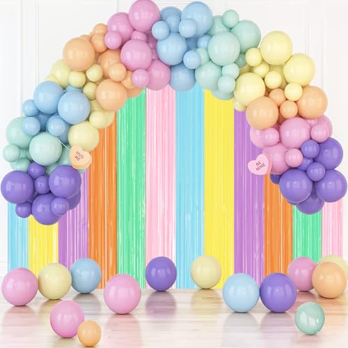 Image of Voircoloria 2 Pack Pastel Rainbow Foil Fringe Backdrop Curtains, Tinsel Streamers Party Decorations, Fringe Backdrop, Door Shimmer for Baby Shower or Birthday Party