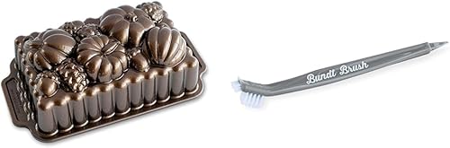 Nordic Ware Harvest Bounty - Molde para pan y herramienta de limpieza Ultimate Bundt: aluminio fundido, 6 tazas, bronce, intrincado, antiadherente,