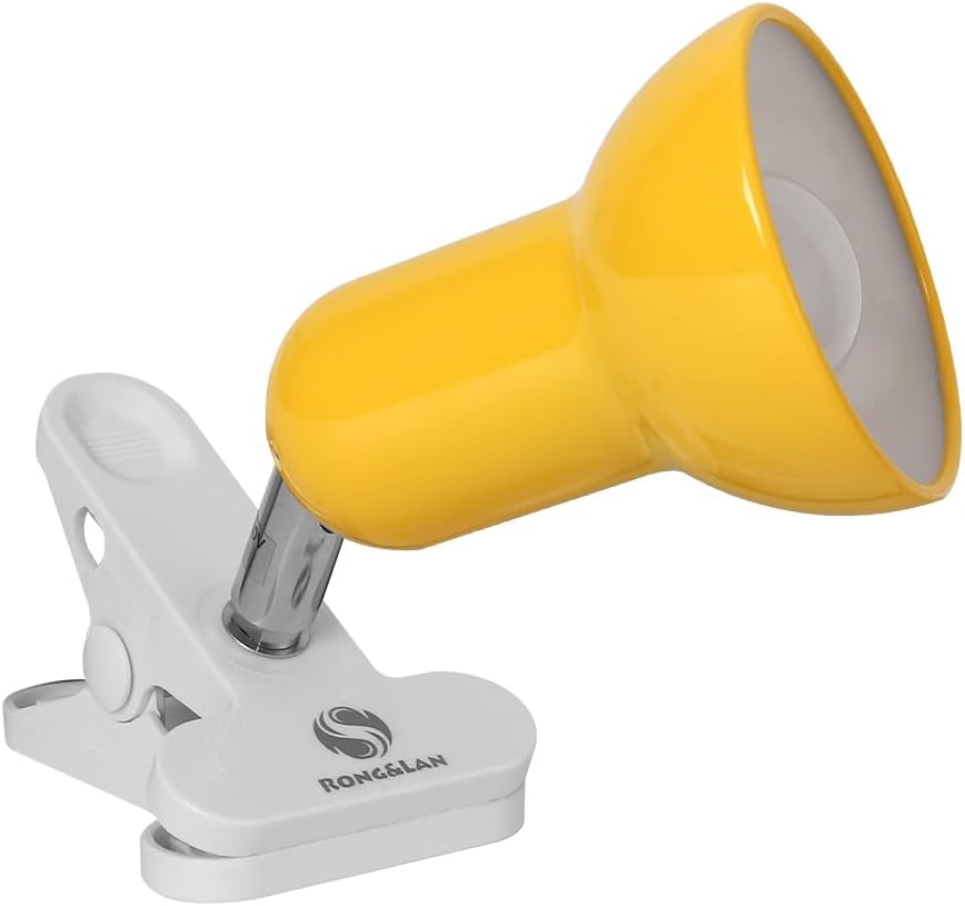 RONG&LAN Clip lamp,360° Rotation Clip on Lamp Portable Book Reading Light,Clamp on Desk/Table/Bunk Bed/Cupboard Home Lighting, (Desk lamp,Seven Colors for Your Choice) (Yellow)