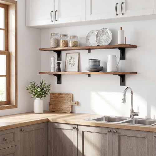 Image of HOOBRO Floating Shelves for Wall, 39.4 inch Wall Mounted Shelves Set of 2 | Hanging Storage Shelf with Metal Brackets, wooden shelf for Living Room, Bedroom, Bathroom, Rustic Brown and Black