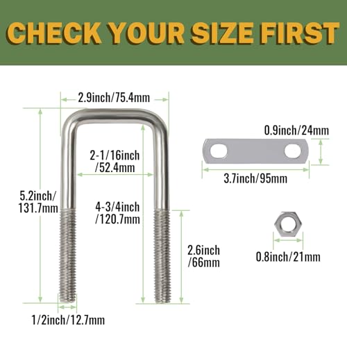 Image of LIONMAX U Bolts 2 Inch Wide, 5 Pack, 1 /2 inch D x 2-1 /16 inch W x 4-3 /4 inch L, M12
