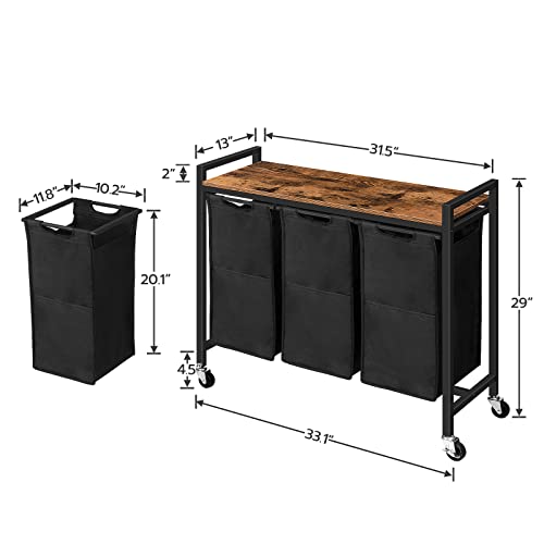 Hoobro Laundry Hamper With Wheels, Laundry Basket, 3 × 10.5 Gal (39.8L), Laundry Sorter 3 Section, Rolling Cart, Pull-Out And Removable Oxford Fabric Laundry Bags, Rustic Brown And Black Bf38Xy01G1 #TOP5
